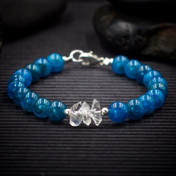 Apatite and Herkimer Diamond Bracelet - Handmade to Order - Picture 1 of 2